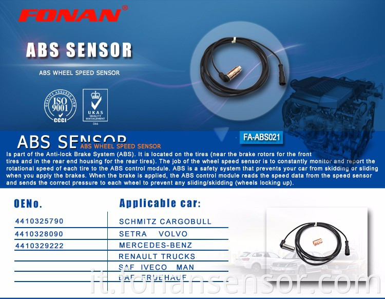 ABS Sensore velocità ruota per autobus Mercedes Truck Iveco 4410325790 4410329222 4410328090